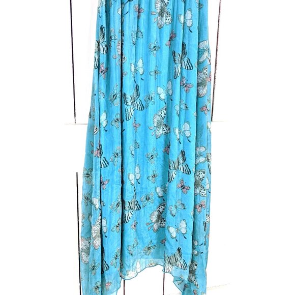 90s vintage blue butterfly sleeveless long maxi asymmetric hem boho dress - Picture 4 of 6